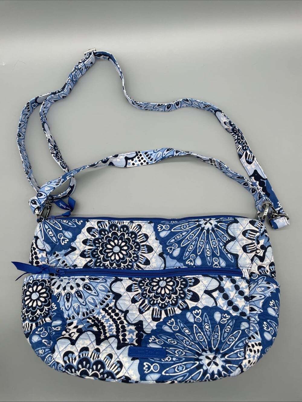 Vera Bradley Bag Purse Medium Blue Floral Quilted Adjustable Strap Blue Mandala